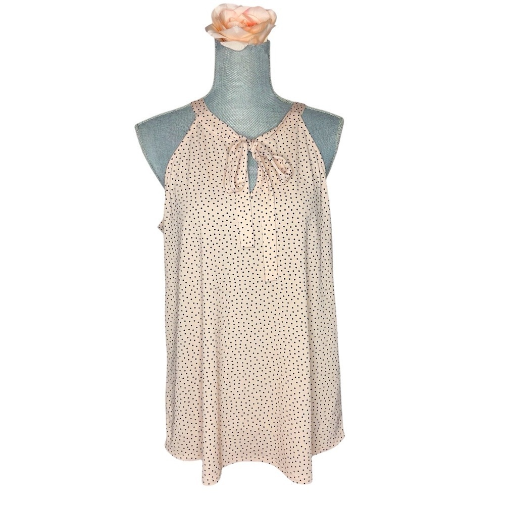 Adrianna Papell Pink and Black Polka Dot Top size L